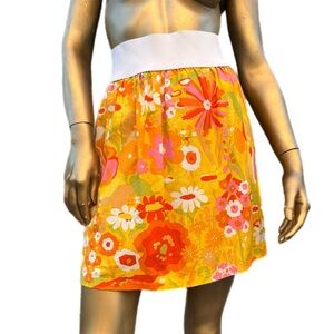 Vintage LILA ILA Colorful ‘dayglo’ floral mini Skirt elastic waist, size S
